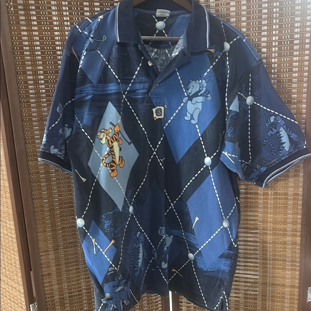 Vintage Disney Blue Argyle Polo Shirt